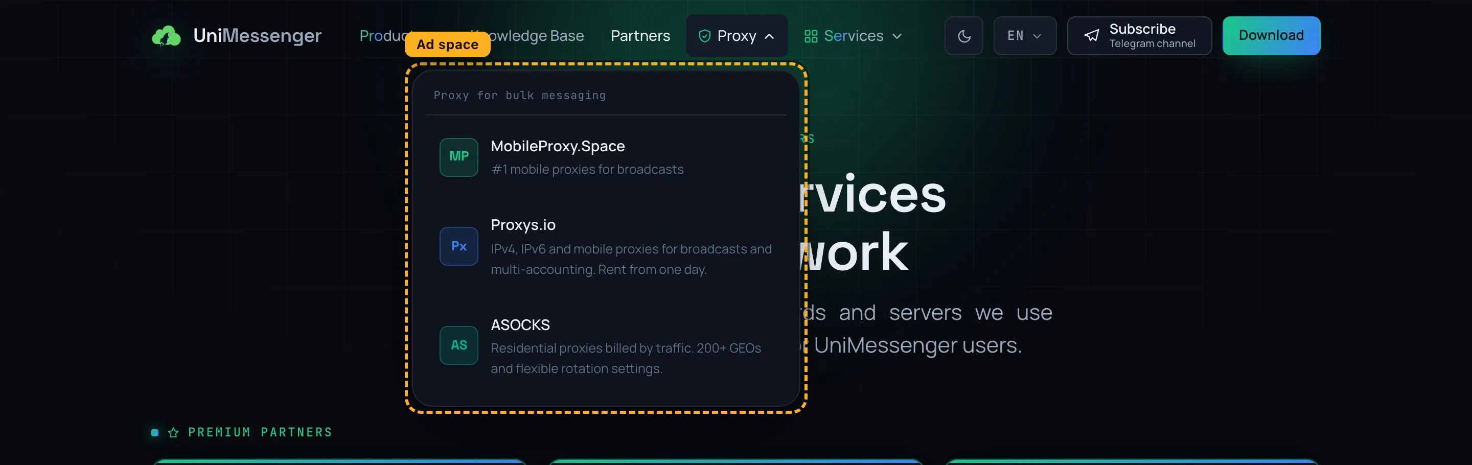 Placement example: “Proxy” dropdown in the header