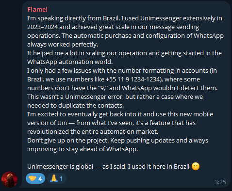 Скриншот отзыва: Telegram